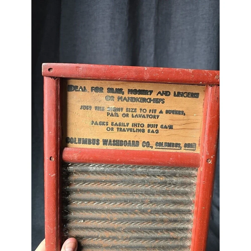 Handpainted Vintage Columbus Washboard Co Wood & Metal Red Ginerbread Mom Soap